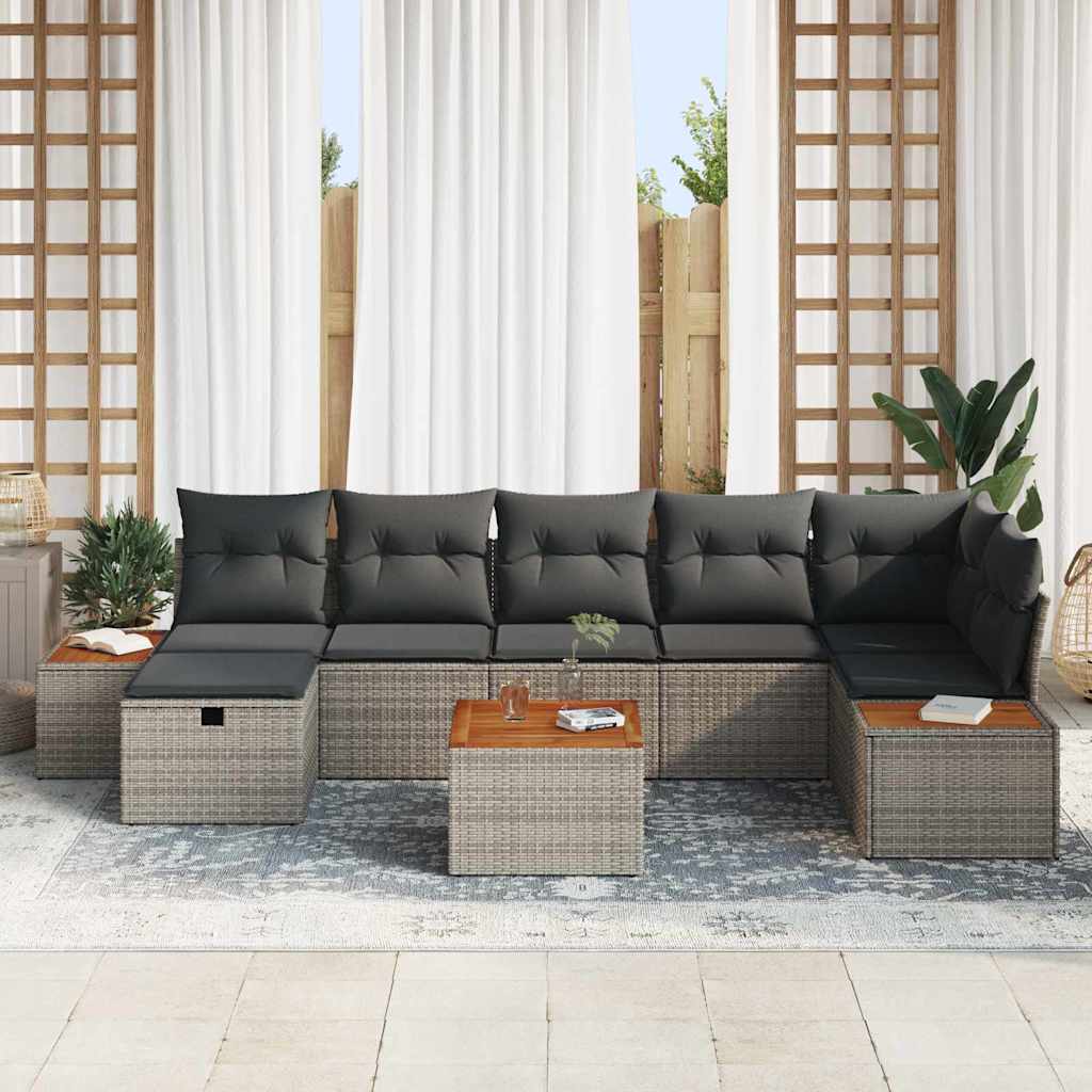 Havesofa Sæt med pude 8 pcs Grå Poly rattan