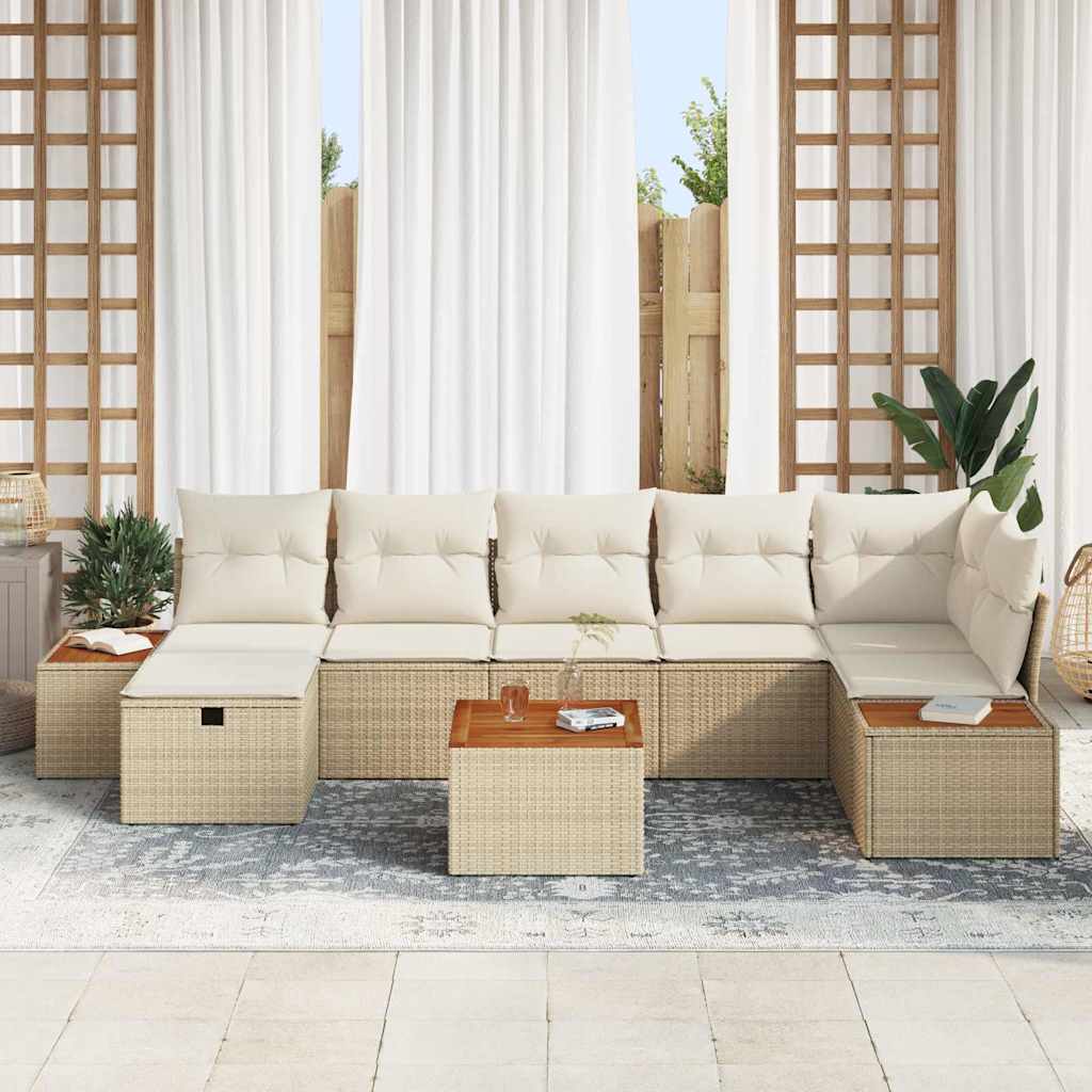 Havesofa Sæt med pude 8 pcs Beige Poly rattan
