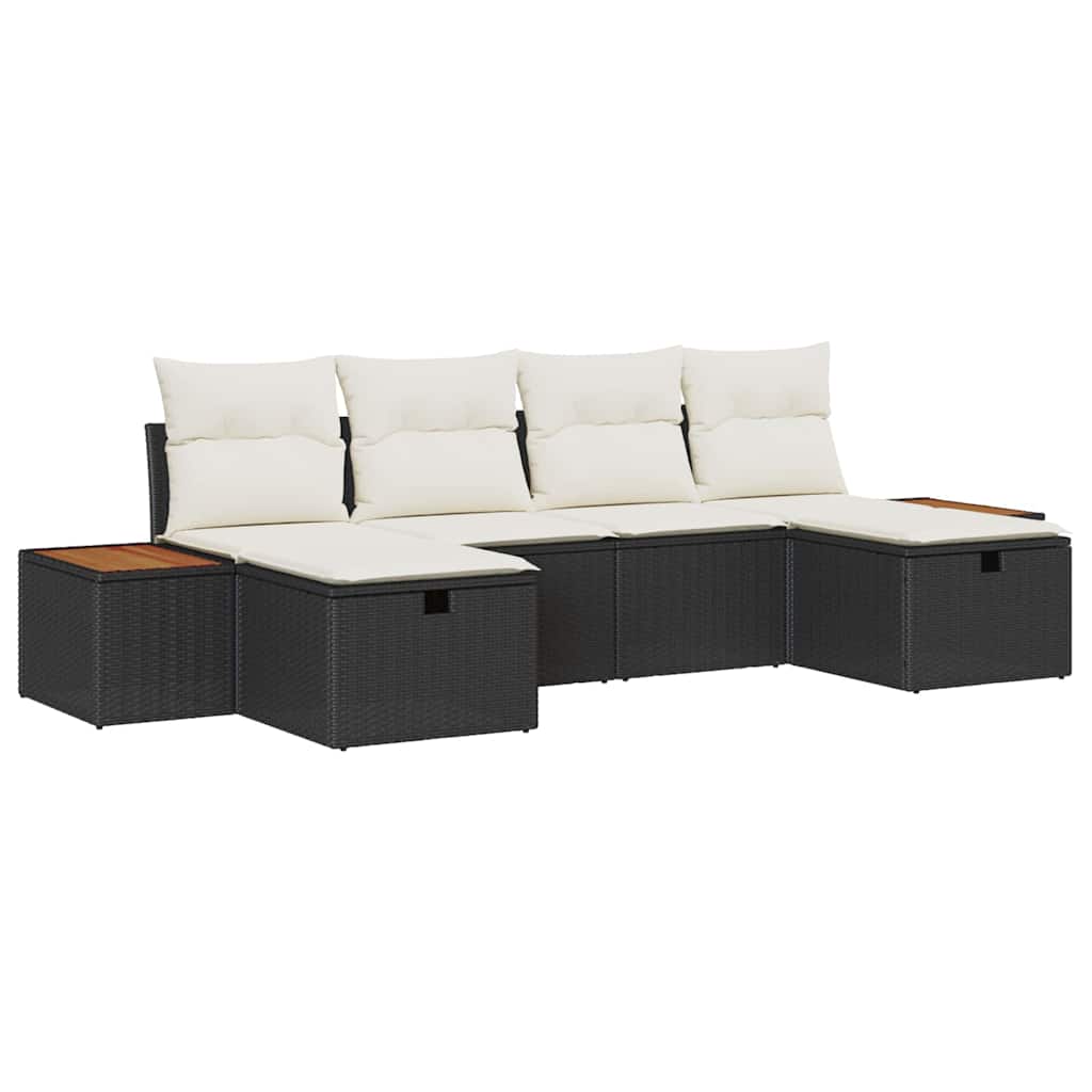 Havesofa Sæt med pude 6 pcs Sort 55 x 62 x 69 cm Poly rattan