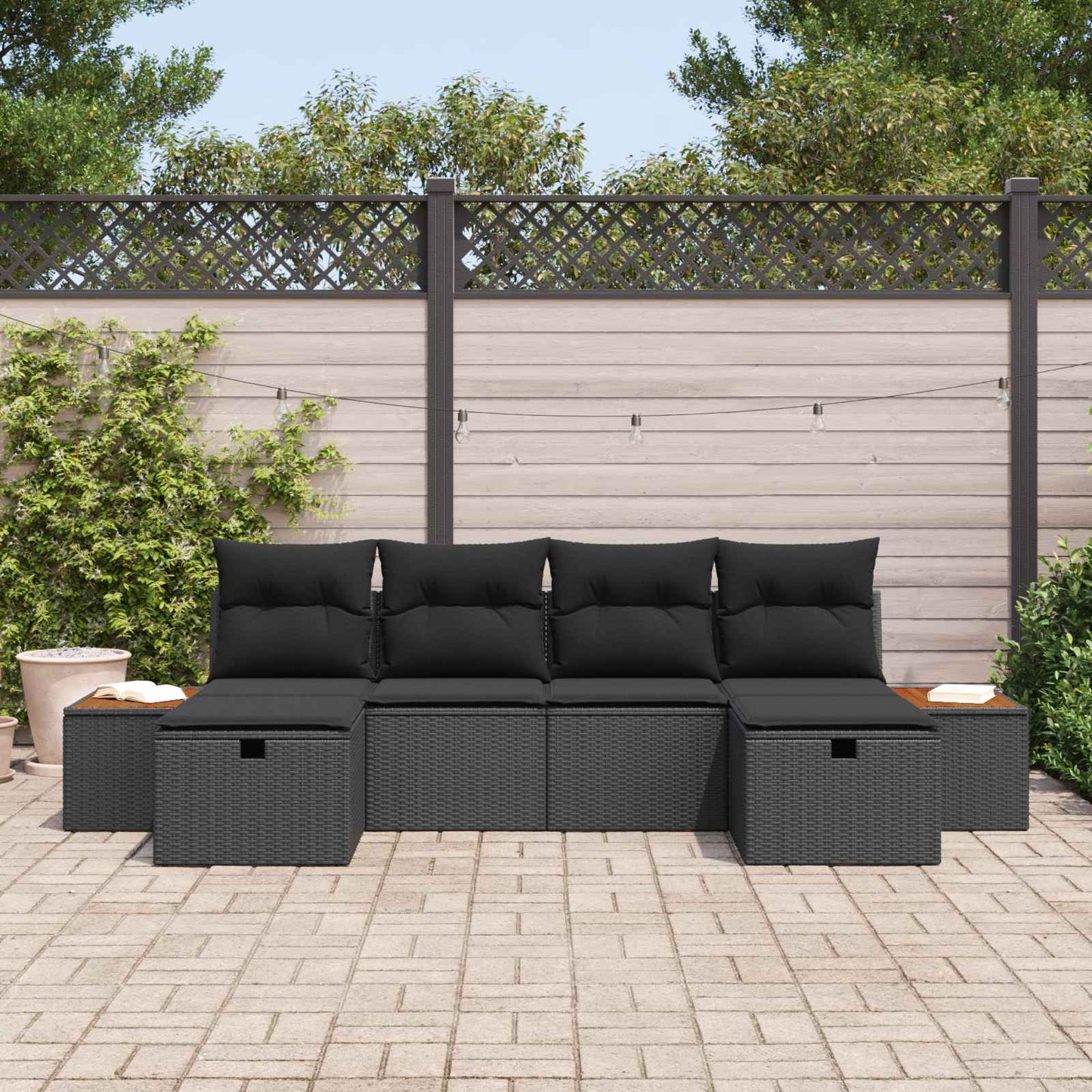 Havesofa Sæt med pude 6 pcs Sort 55 x 62 x 69 cm Poly rattan