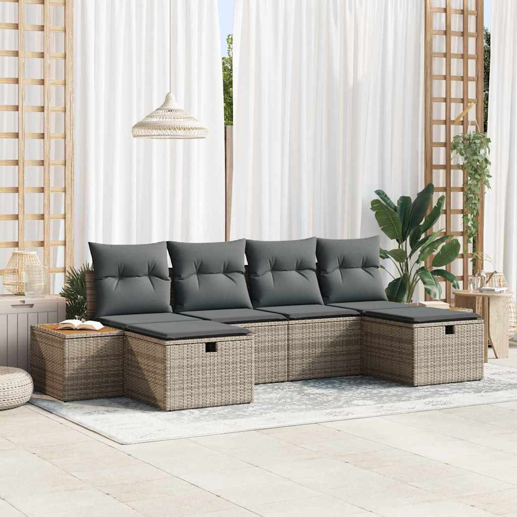 Havesofa Sæt med pude med opbevaring 6 pcs Grå polyrattan