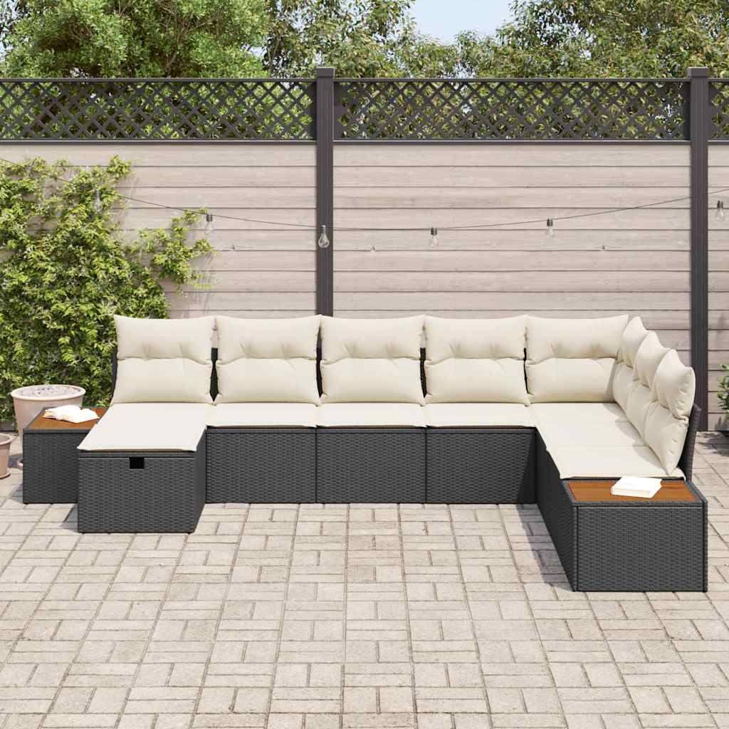Havesofa Sæt med pude med opbevaring Sort polyrattan