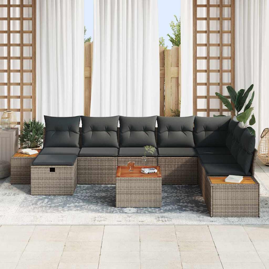 Havesofa Sæt med pude 9 pcs Grå Poly rattan