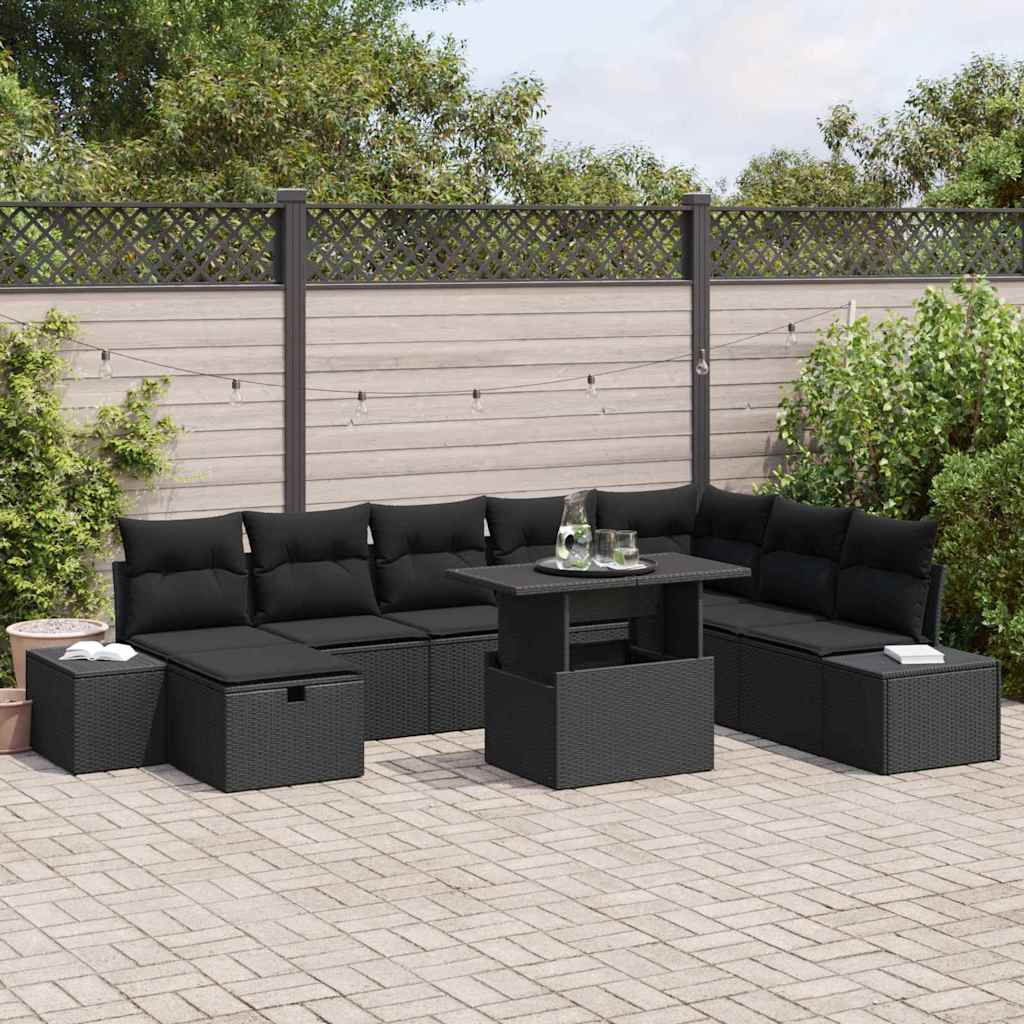 Havesofa Sæt 9 pcs Sort polyrattan