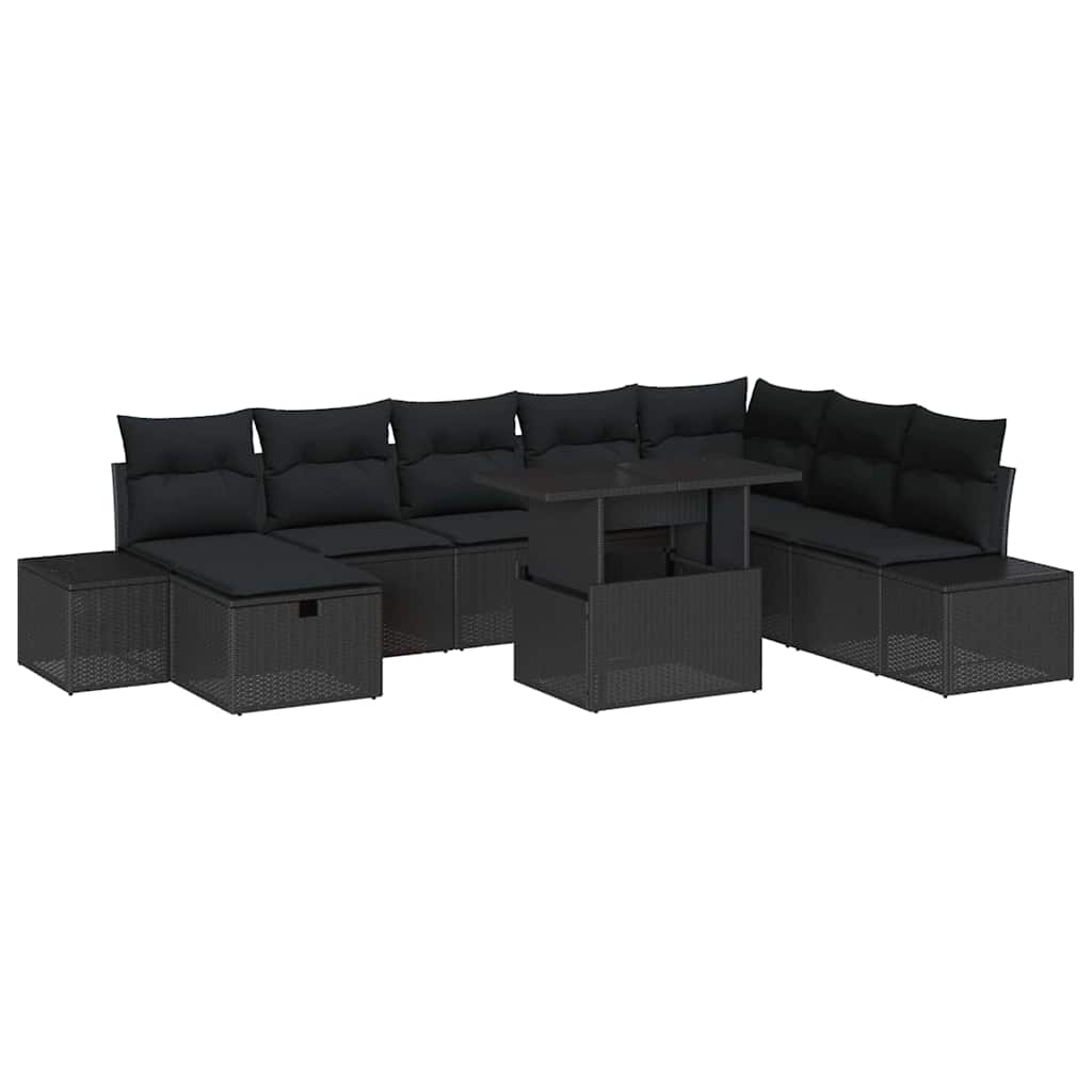 Havesofa Sæt 9 pcs Sort polyrattan