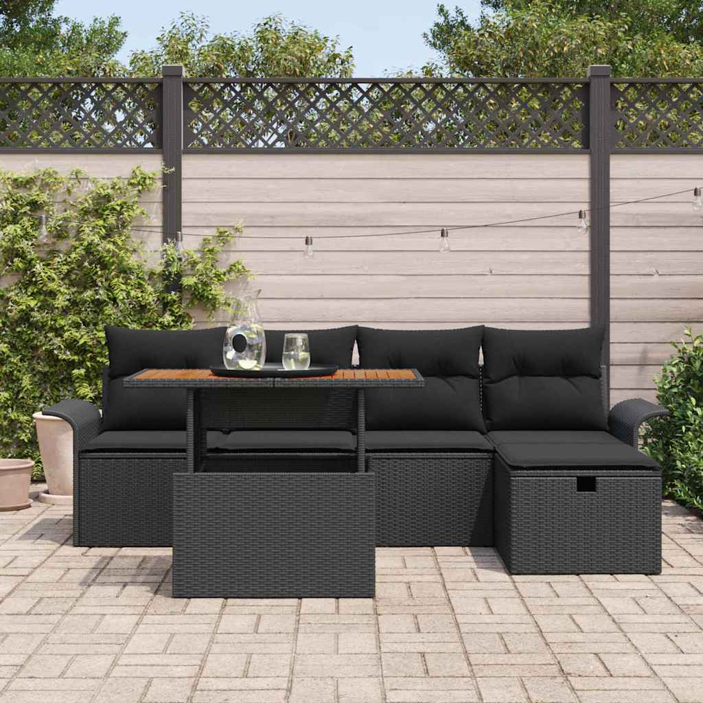 Havesofa Sæt 6 pcs Sort polyrattan