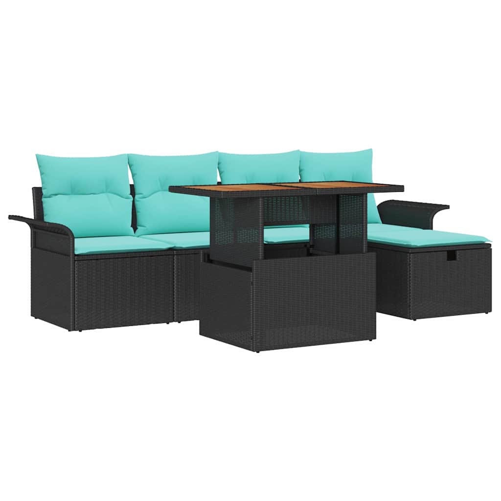 Havesofa Sæt 6 pcs Sort polyrattan