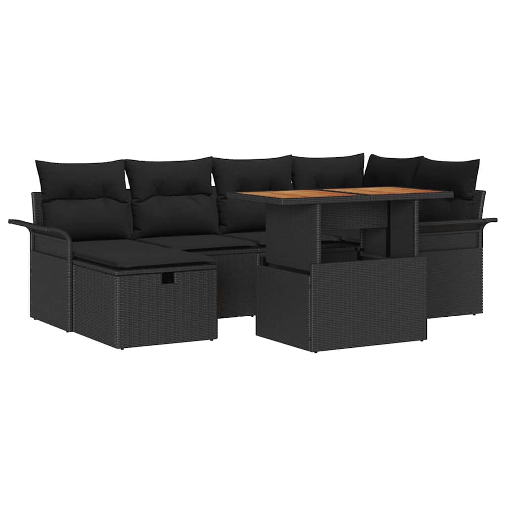 Havesofa Sæt 7 pcs Sort polyrattan