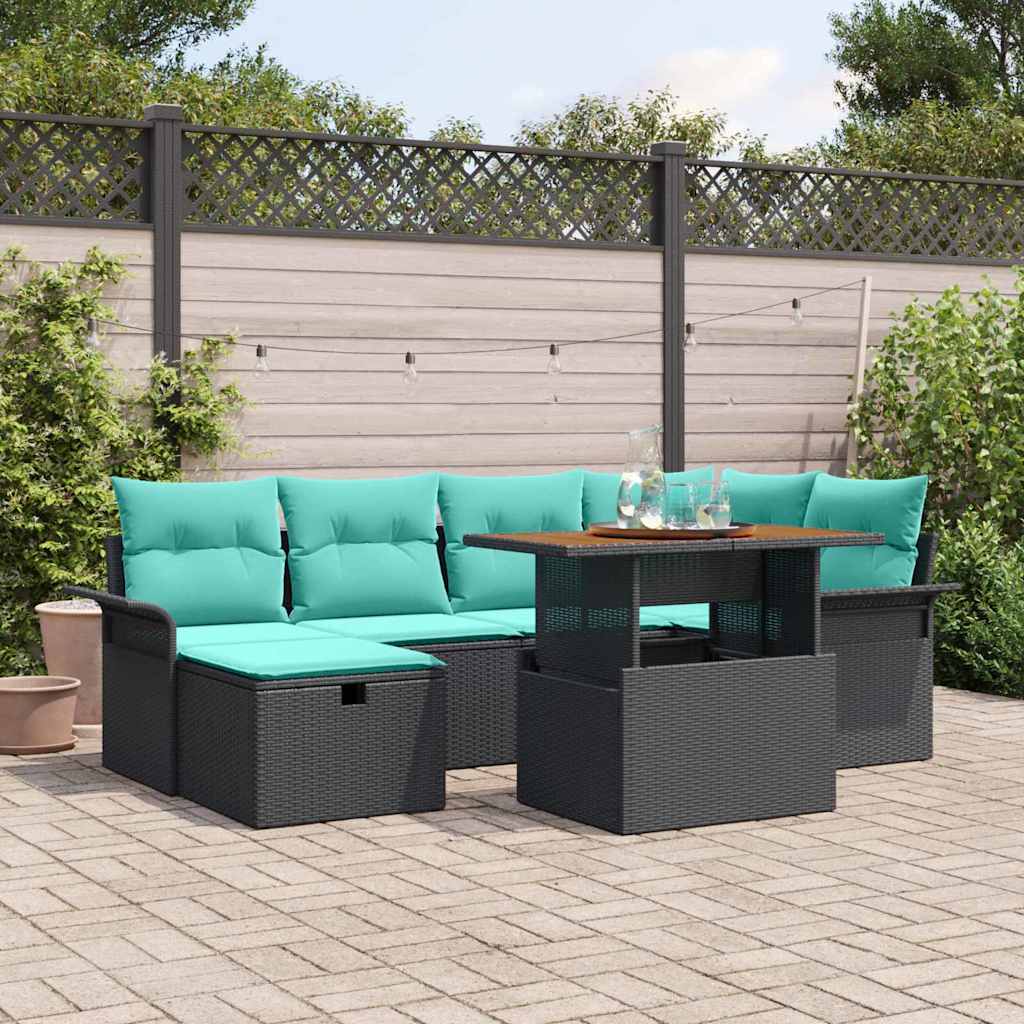 Havesofa Sæt 7 pcs Sort polyrattan