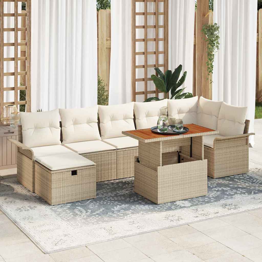 Havesofa Sæt 8 pcs Beige polyrattan
