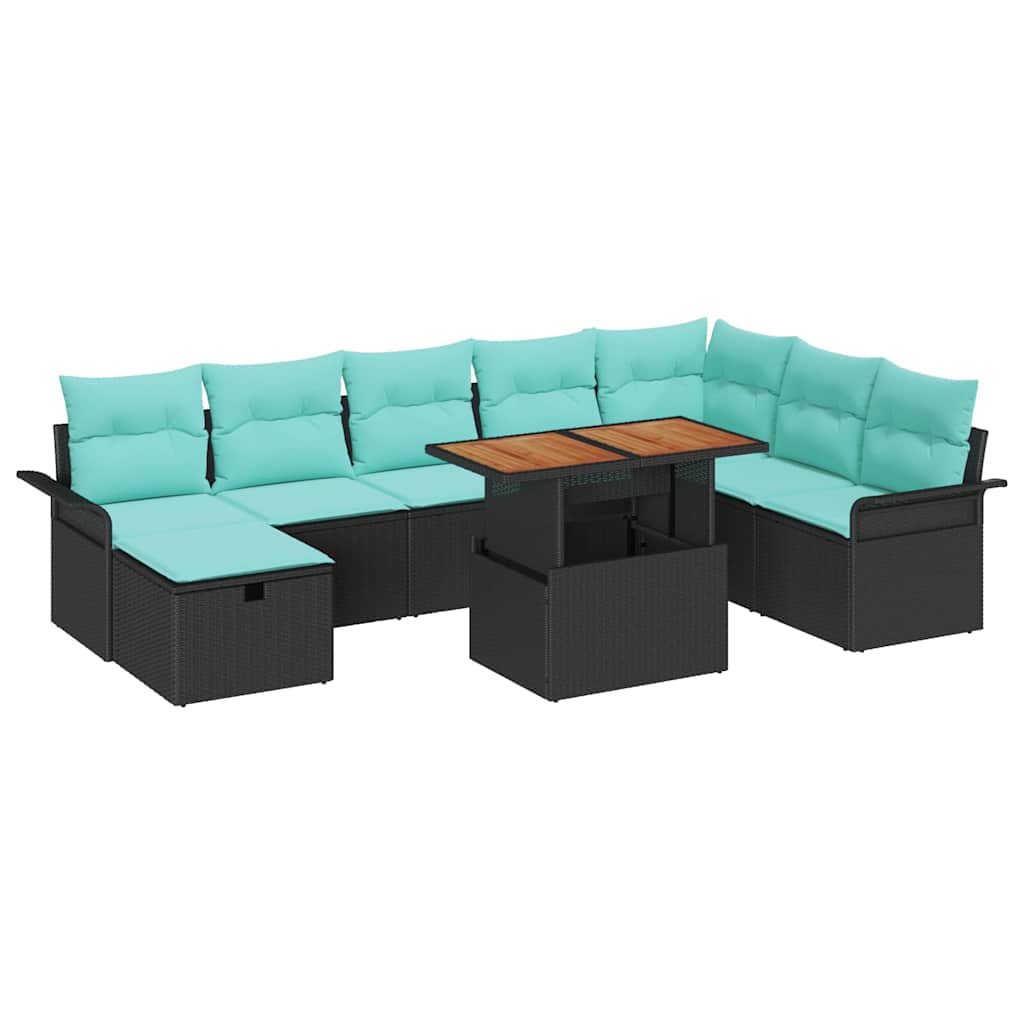 Havesofa Sæt 9 pcs Sort polyrattan