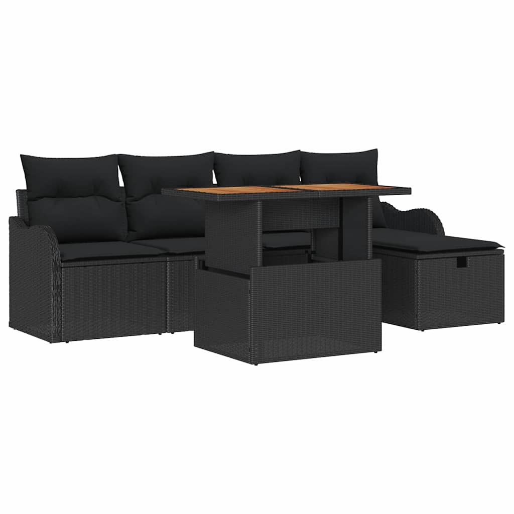 Havesofa Sæt 6 pcs Sort polyrattan