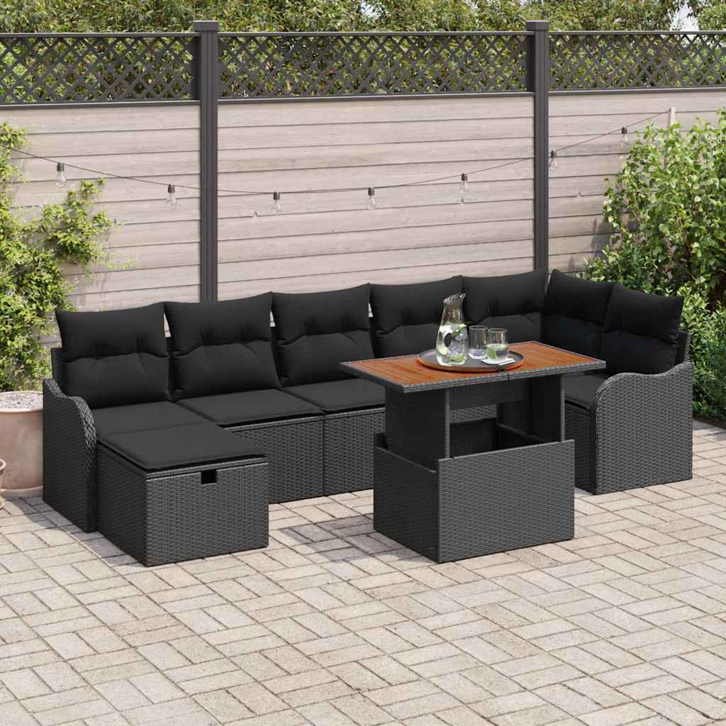 Havesofa Sæt med opbevaring 8 pcs Sort Poly rattan