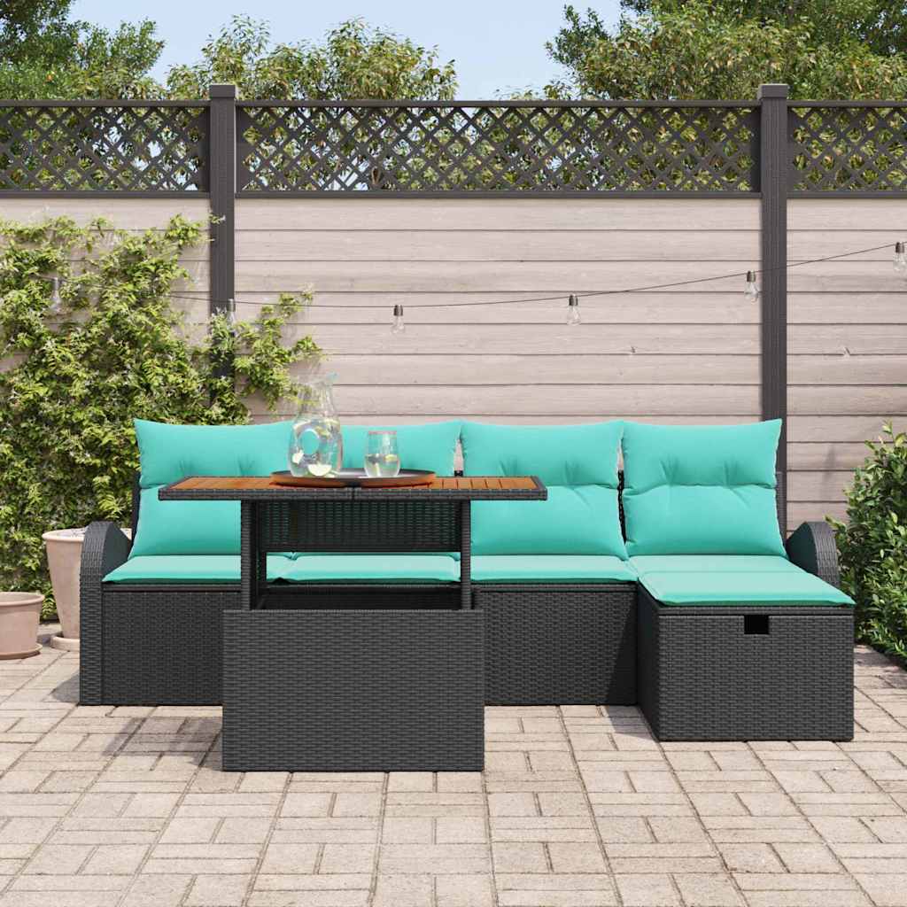 Havesofa Sæt 6 pcs Sort polyrattan