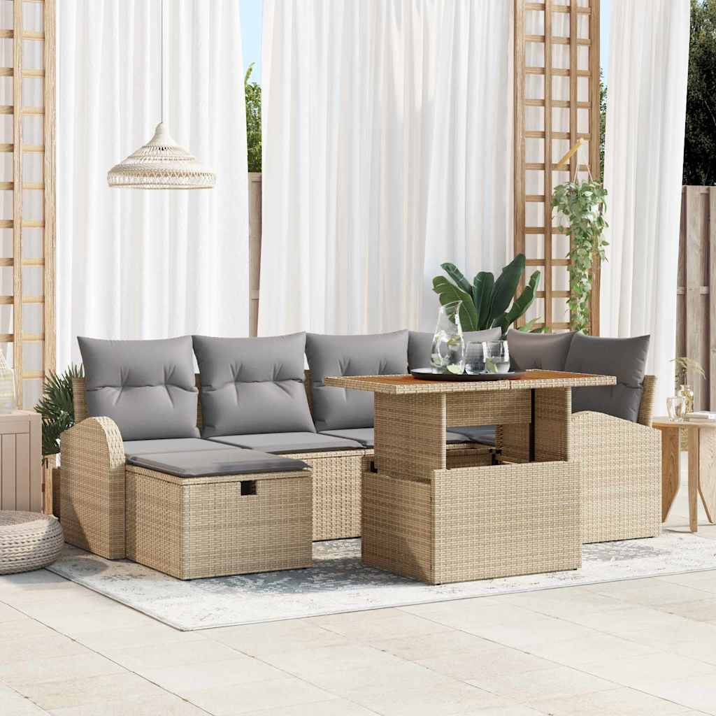 Havesofa Sæt 7 stk. Beige polyrattan