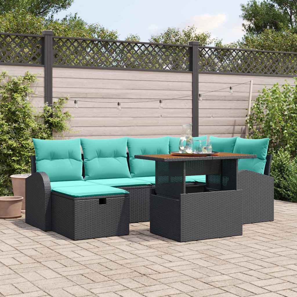Havesofa Sæt 7 pcs Sort polyrattan