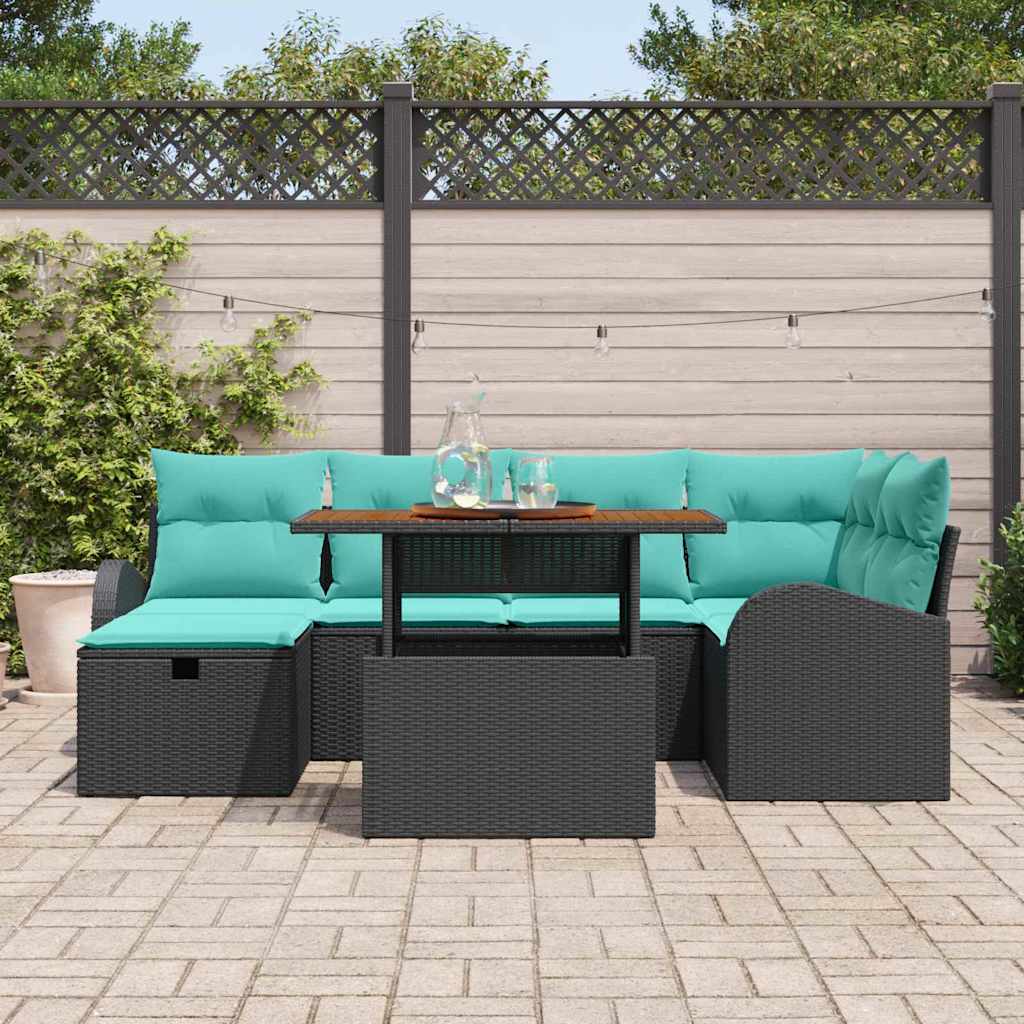 Havesofa Sæt 7 pcs Sort polyrattan