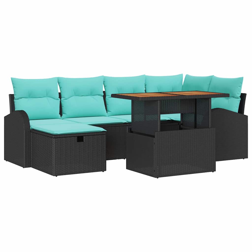 Havesofa Sæt 7 pcs Sort polyrattan