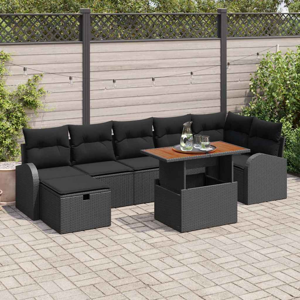 Havesofa Sæt 8 pcs Sort polyrattan