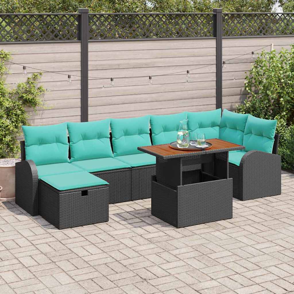 Havesofa Sæt 8 pcs Sort polyrattan