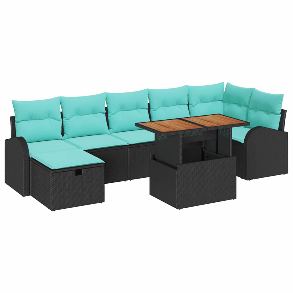 Havesofa Sæt 8 pcs Sort polyrattan