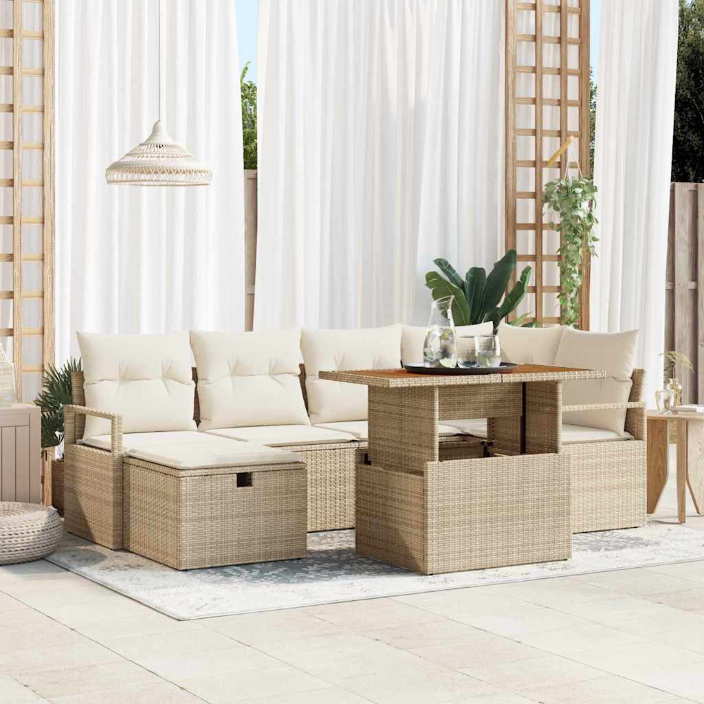 Havesofa Sæt 7 pcs Beige polyrattan