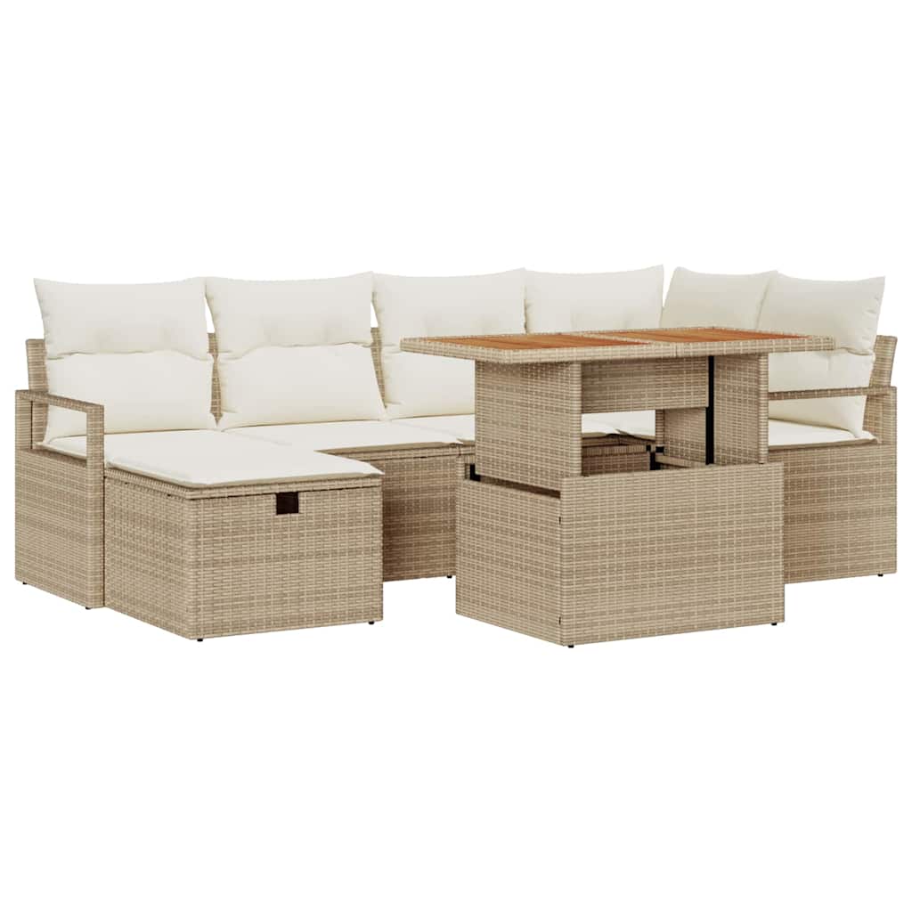 Havesofa Sæt 7 pcs Beige polyrattan
