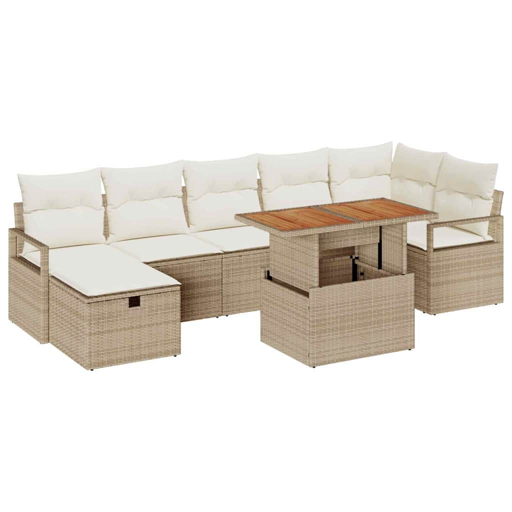 Havesofa Sæt 8 pcs Beige polyrattan