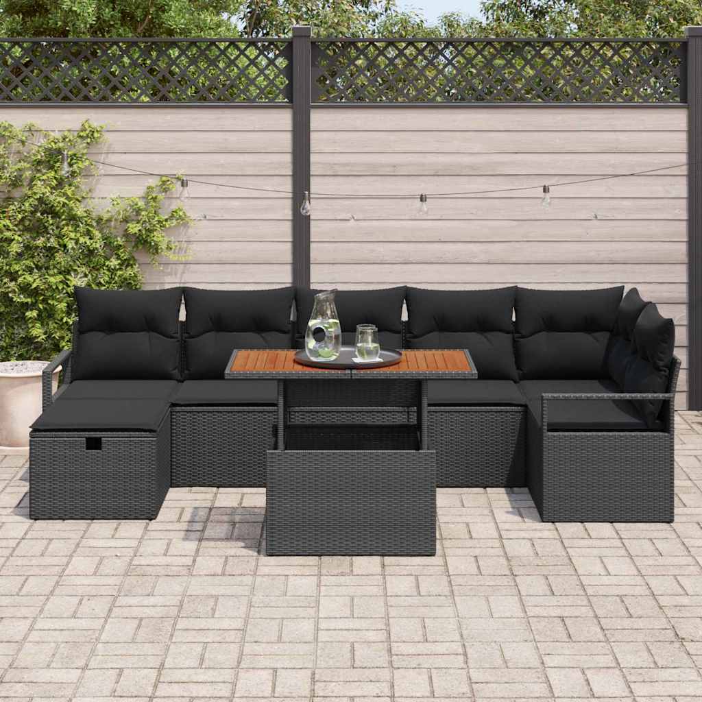 Havesofa Sæt 8 pcs Sort polyrattan