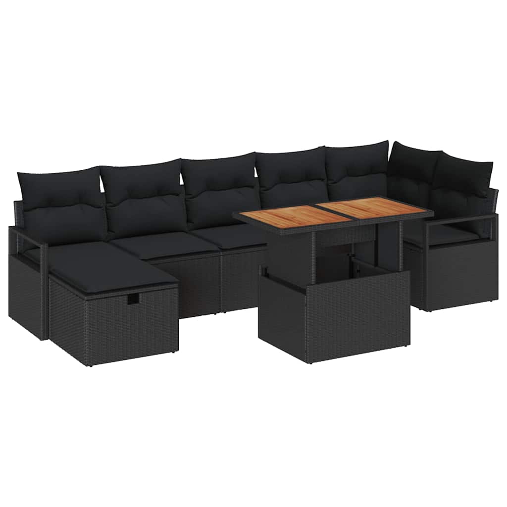 Havesofa Sæt 8 pcs Sort polyrattan