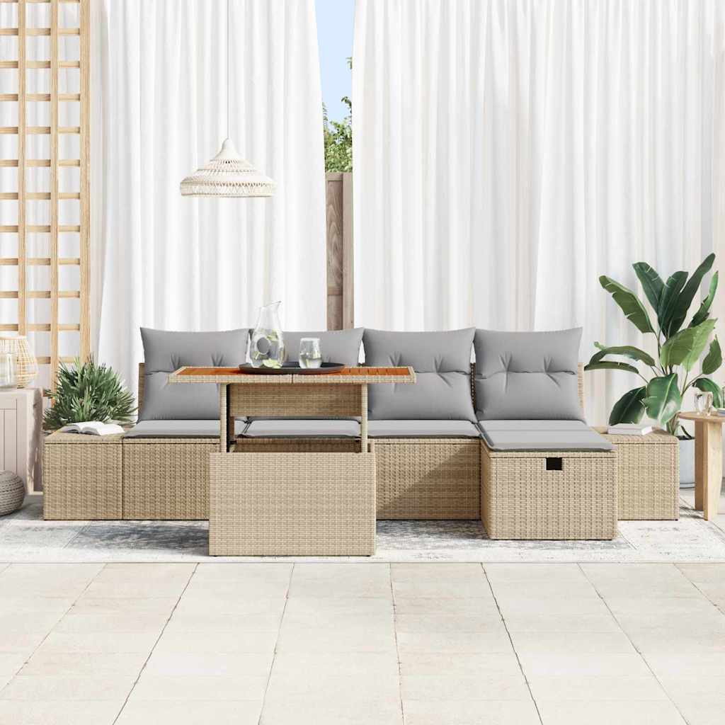 Havesofa Sæt 6 stk. Beige polyrattan