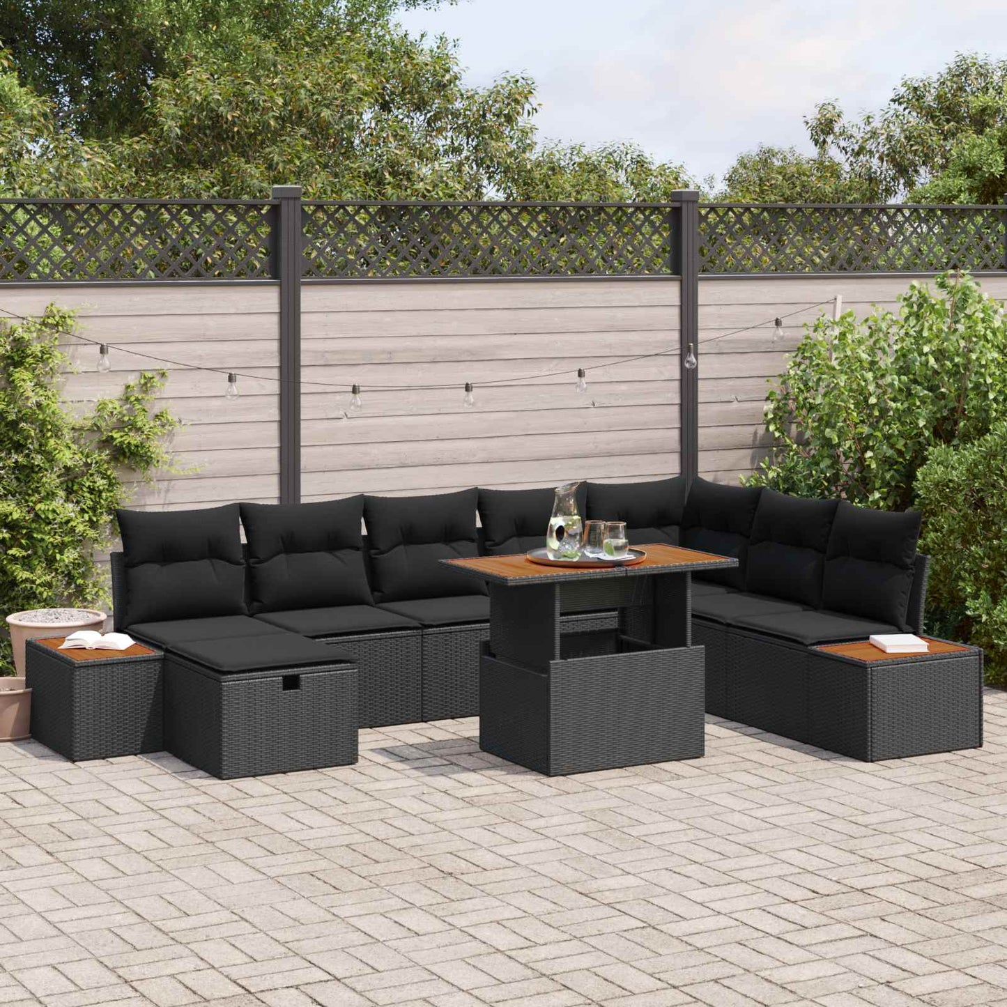 Havesofa Sæt 9 stk. Sort polyrattan