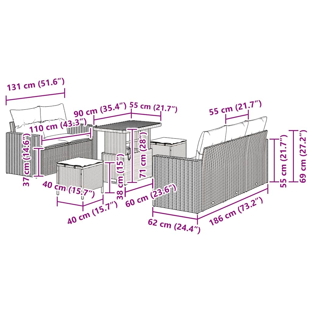 Havesofa Sæt 8 pcs Beige polyrattan