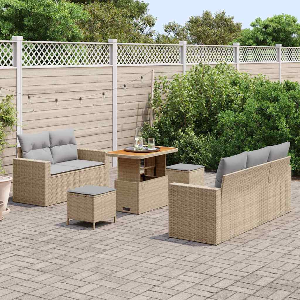 Havesofa Sæt med pude 8 pcs Beige polyrattan