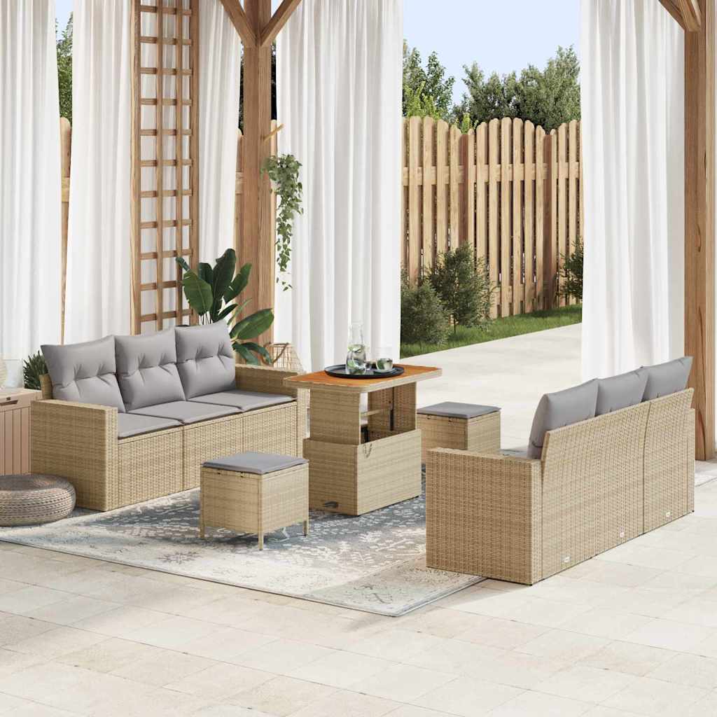 Havesofa Sæt 9 pcs Beige polyrattan