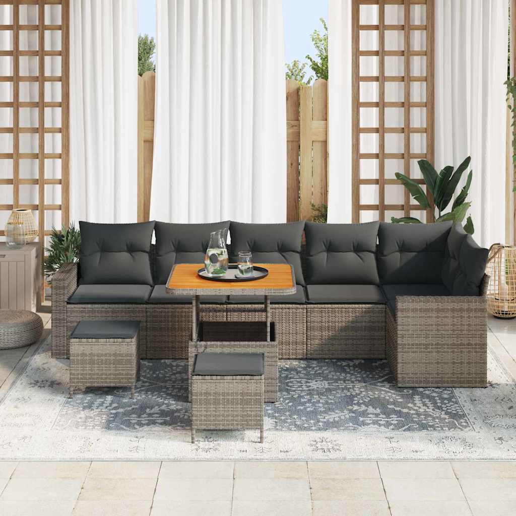 Havesofa Sæt 9 pcs Grå polyrattan