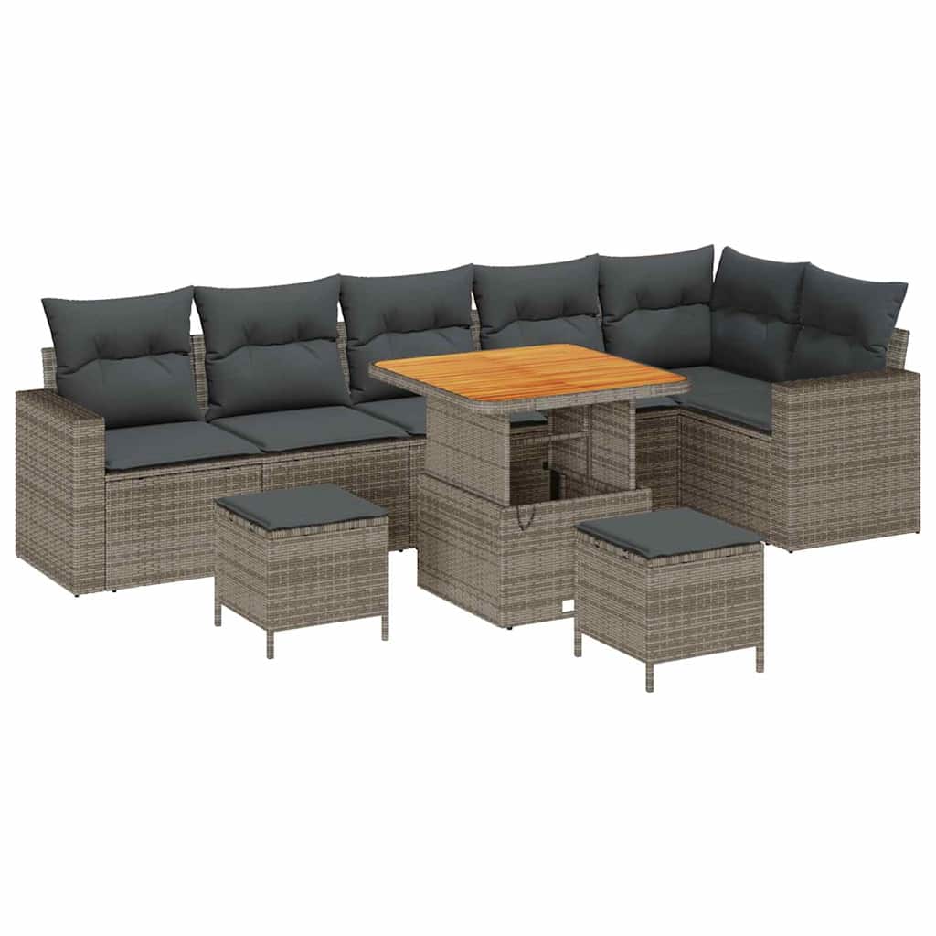 Havesofa Sæt 9 pcs Grå polyrattan