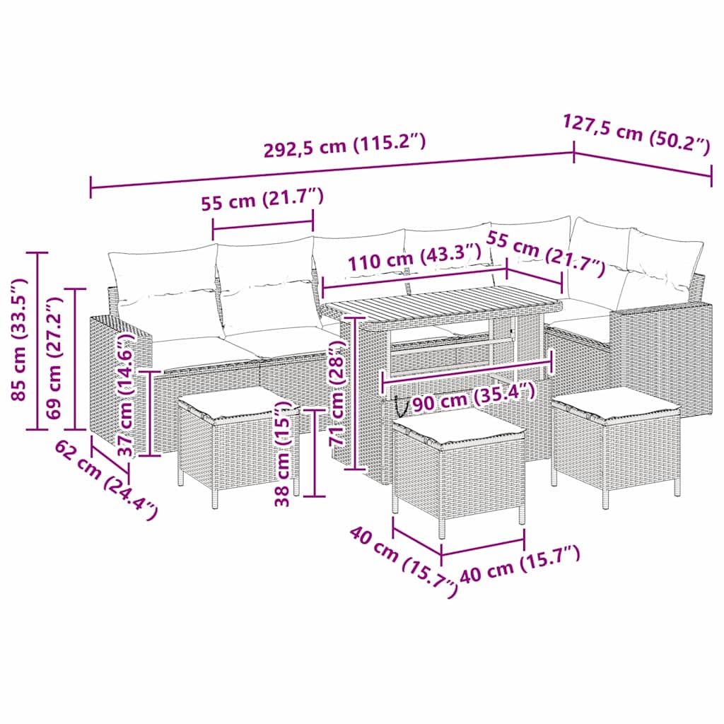 Havesofa Sæt 10 pcs Beige polyrattan