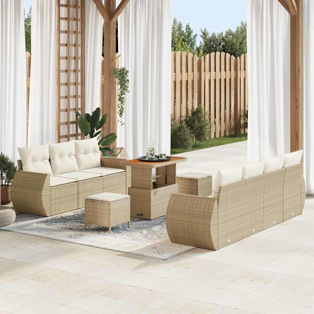 Havesofa Sæt med pude med opbevaring 10 pcs Beige polyrattan