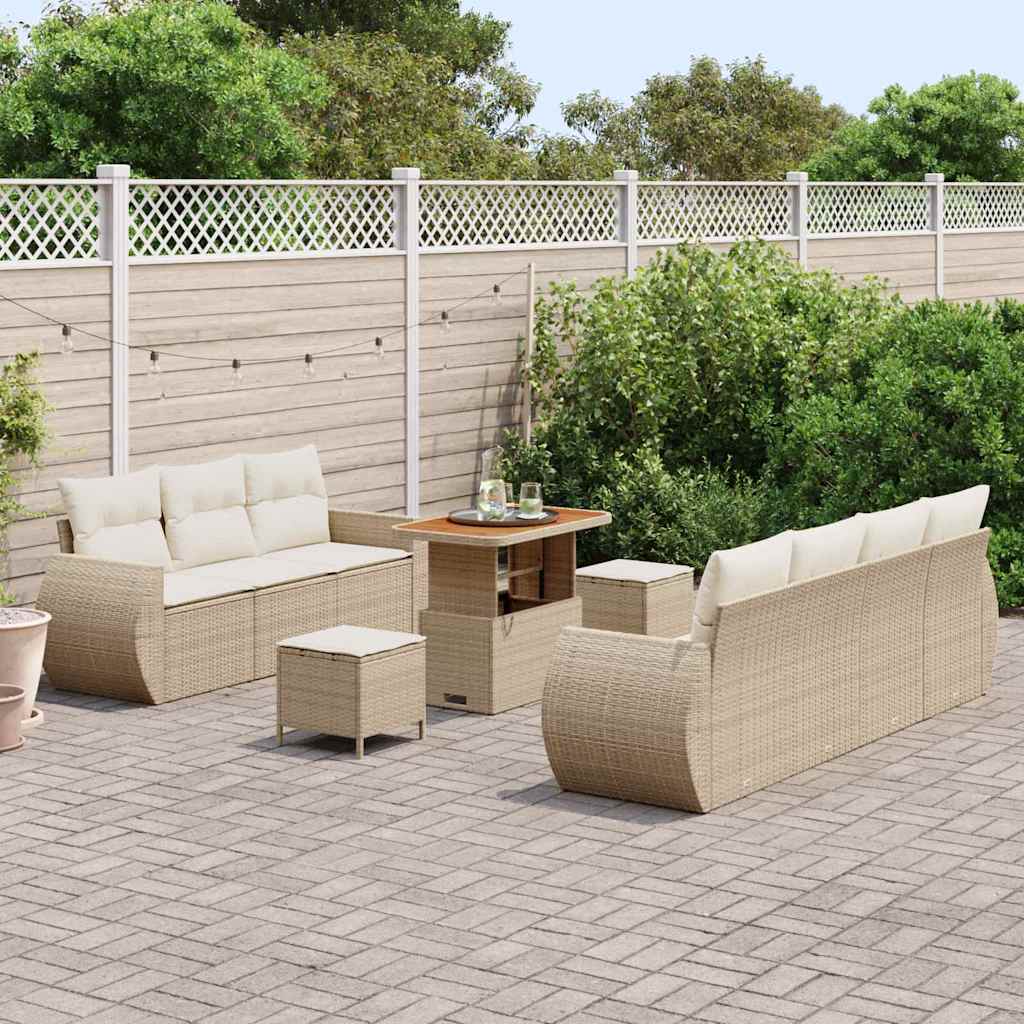 Havesofa Sæt med pude med opbevaring 10 pcs Beige polyrattan