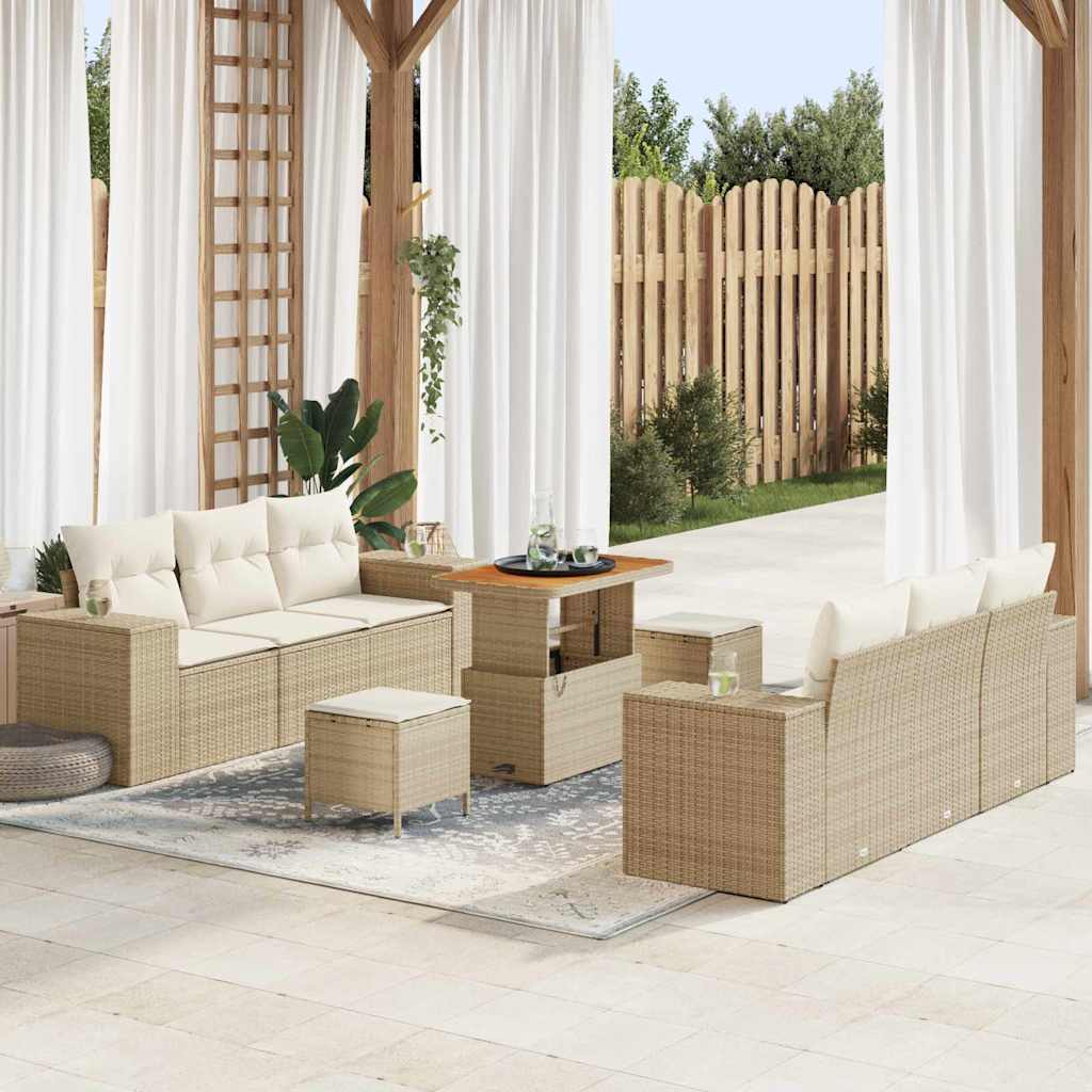 Havesofa Sæt 9 stk. Beige Poly rattan