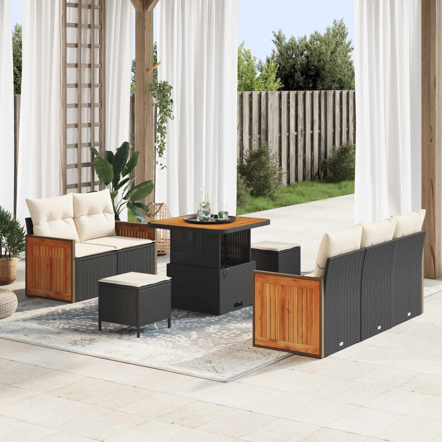 Havesofa Sæt med pude 8 pcs Sort og Cream