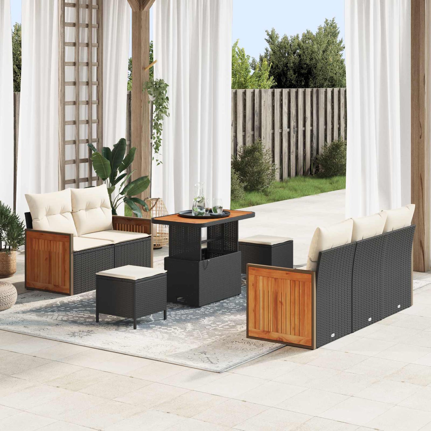 Havesofa Sæt med pude 8 pcs Sort og Cream
