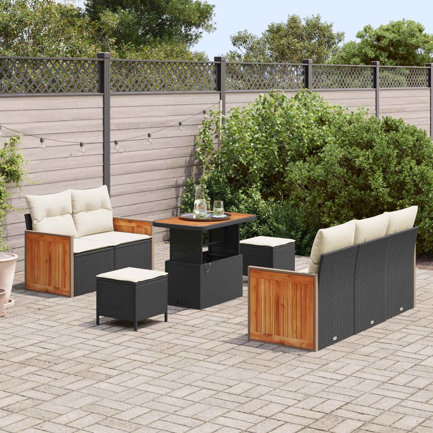 Havesofa Sæt med pude 8 pcs Sort og Cream