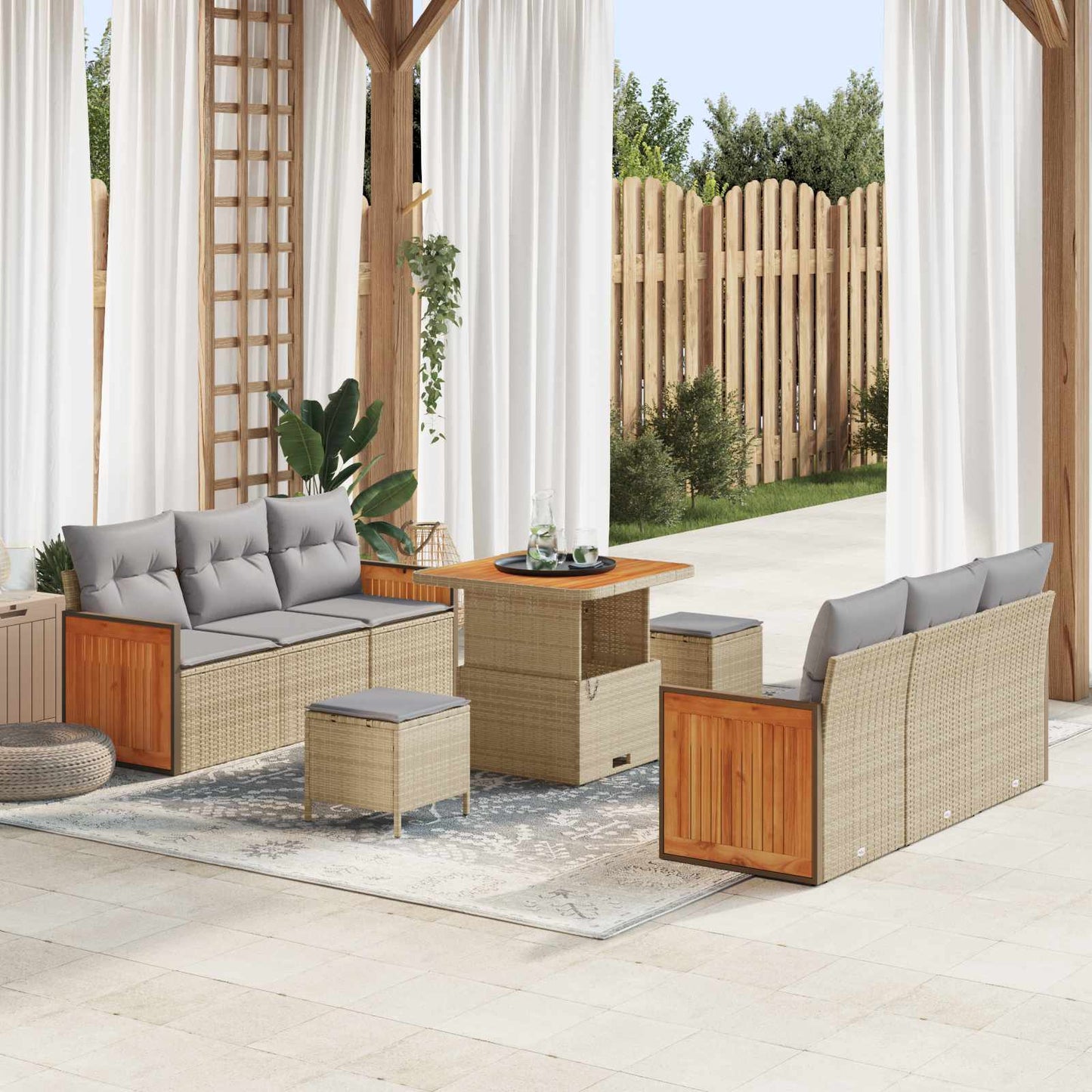 Havesofa Sæt med pude 9 pcs Beige og lys grå