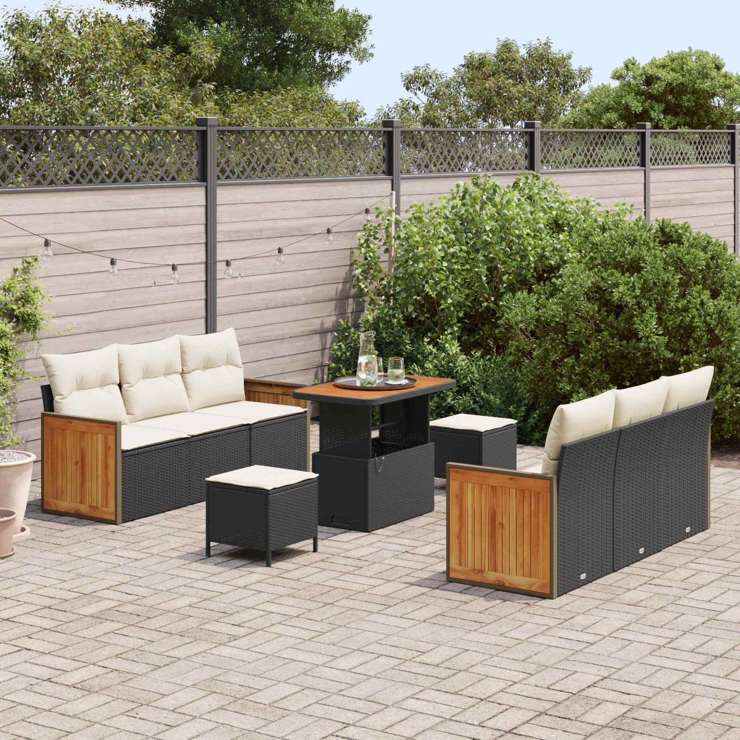 Havesofa Sæt med pude 9 pcs Sort og Cream