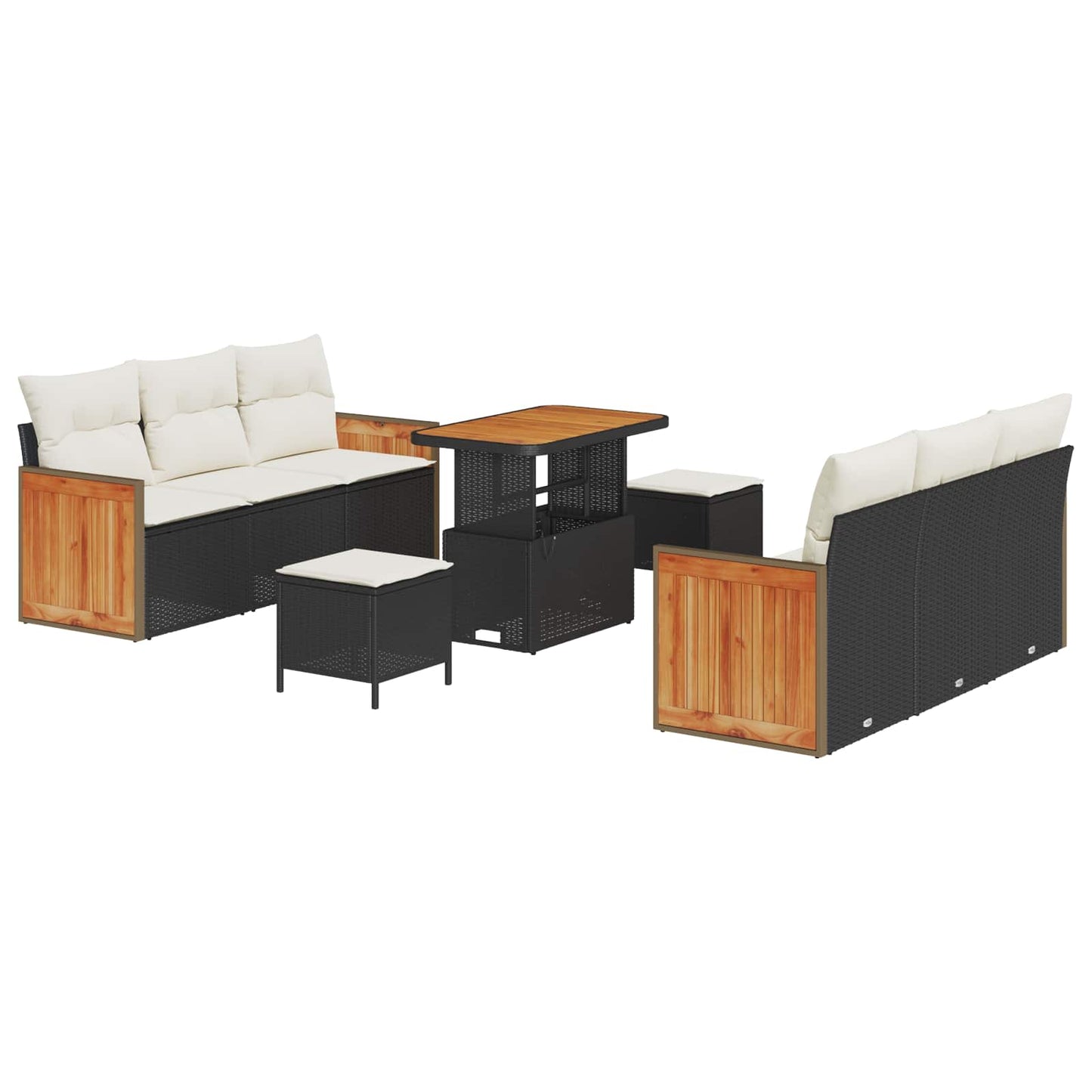 Havesofa Sæt med pude 9 pcs Sort og Cream