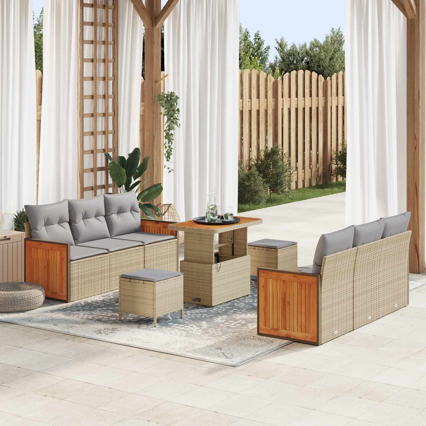 Havesofa Sæt med pude 9 pcs Beige og lys grå