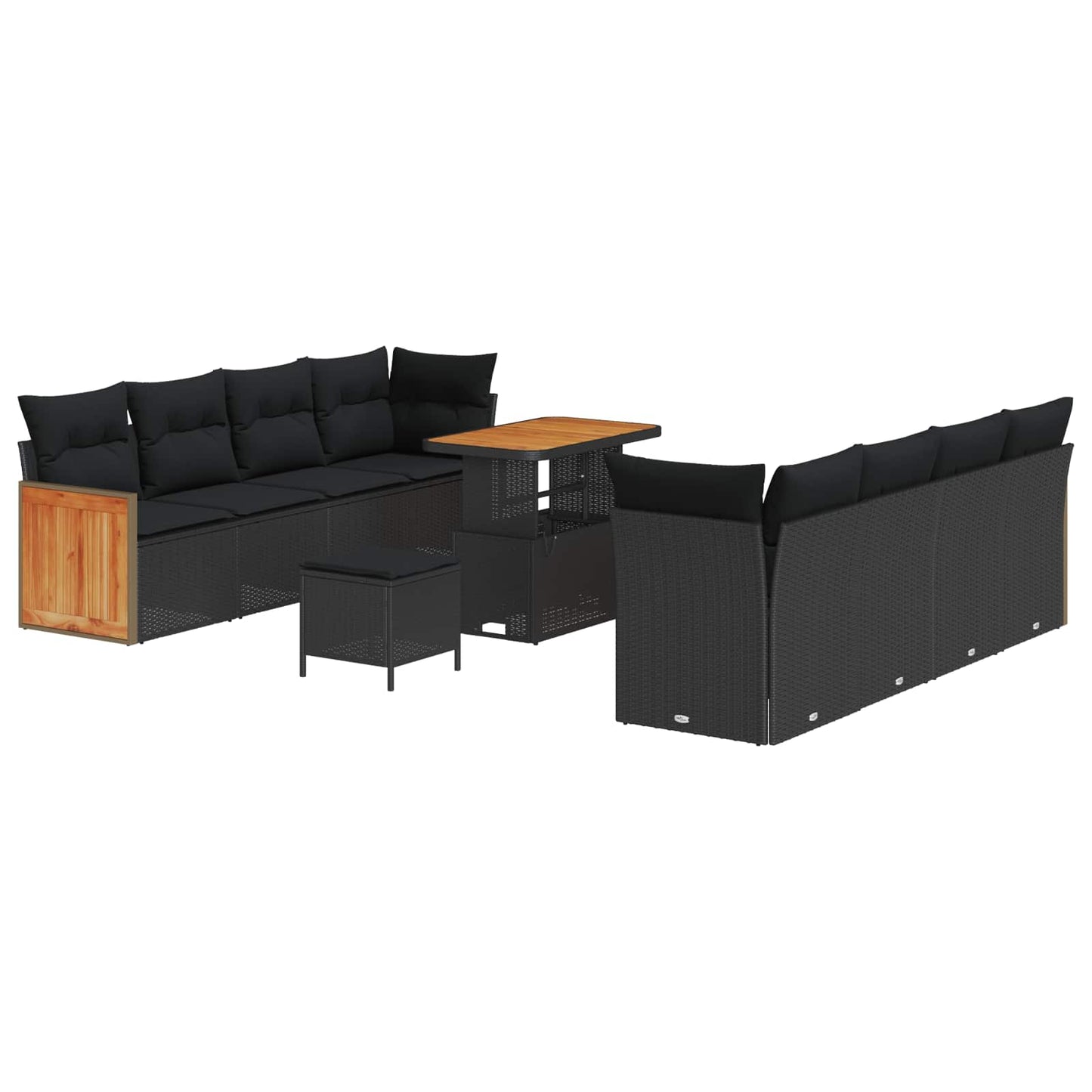 Havesofa Sæt 11 pcs Sort Poly Rattan og pulverlakeret stål
