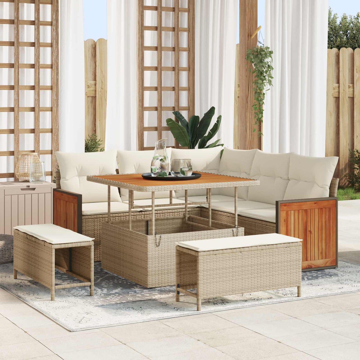 Havesofa Sæt med pude 8 pcs Beige og creme